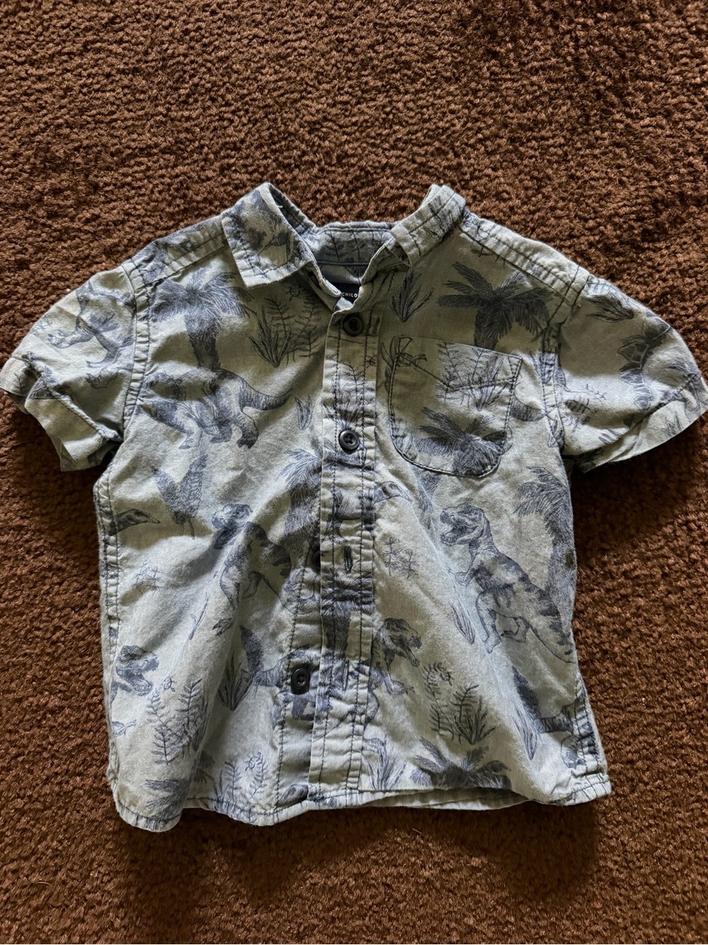 The Children's Place Light Blue Dino Print Short-Sleeve Button Shirt